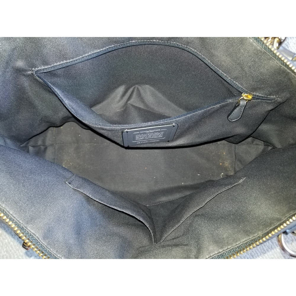 Womens Purse-COACH-'Midnight Blue' Leather 'Ava Tote' w/ Jacquard Legacy Print - Picture 7 of 9